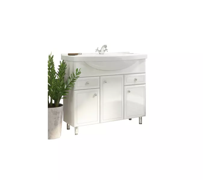 COMFORTY. Тумба-умывальник "Сочи-85/100" белый глянец с раковиной, Выбрать размер: 100, Выбрать цвет: Белый, Комплектация: раковина Эльбрус-100