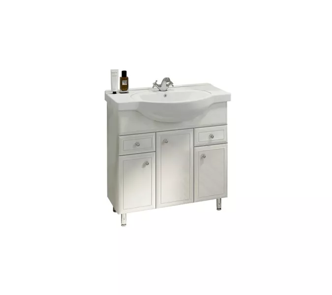 COMFORTY. Тумба-умывальник "Сочи-85/100" белый глянец с раковиной, Выбрать размер: 85, Выбрать цвет: Белый, Комплектация: раковина Сенеж 87