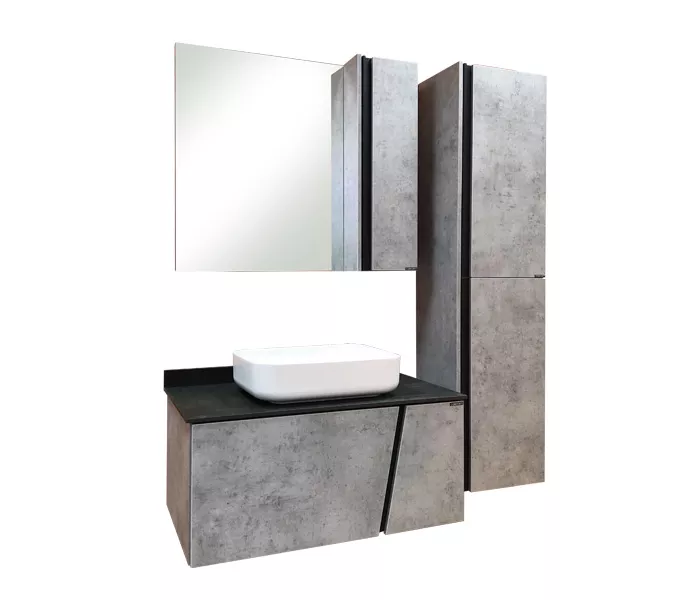 COMFORTY. Тумба-умывальник "Эдинбург" бетон светлый с черной столешницей, с раковиной COMFORTY, Выбрать цвет: Бетон светлый, Выбрать размер: 90, Комплектация: раковина Comforty 78189, изображение 5