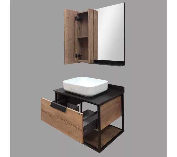 COMFORTY. Тумба-умывальник "Кёльн-75/90" дуб темный с черной столешницей, с раковиной, Выбрать цвет: дуб темный , Выбрать размер: 75, Комплектация: раковина Comforty T-Y9378, изображение 3