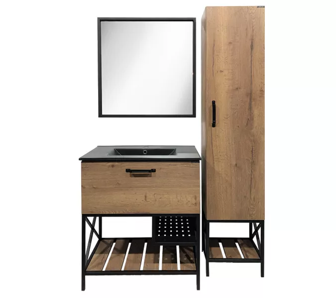 Тумба-умывальник Comforty  Бредфорд дуб темный с черной раковиной 75/90, Выбрать цвет: дуб темный , Комплектация: с черной раковиной 75, изображение 2