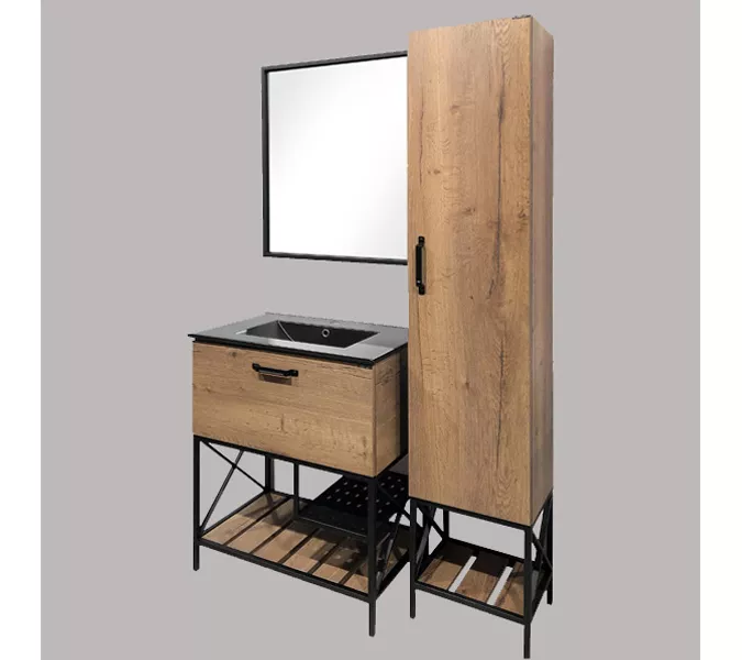 Тумба-умывальник Comforty  Бредфорд дуб темный с черной раковиной 75/90, Выбрать цвет: дуб темный , Комплектация: с черной раковиной 75, изображение 3