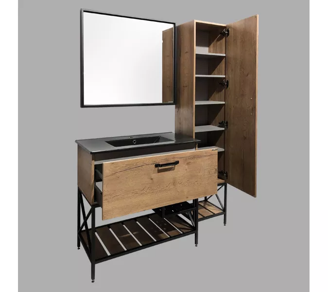 Тумба-умывальник Comforty  Бредфорд дуб темный с черной раковиной 75/90, Выбрать цвет: дуб темный , Комплектация: с черной раковиной 90, изображение 6