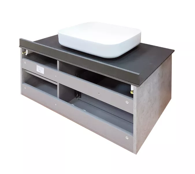 COMFORTY. Тумба-умывальник "Эдинбург" бетон светлый с черной столешницей, с раковиной COMFORTY, Выбрать цвет: Бетон светлый, Выбрать размер: 90, Комплектация: раковина Comforty 78189, изображение 7