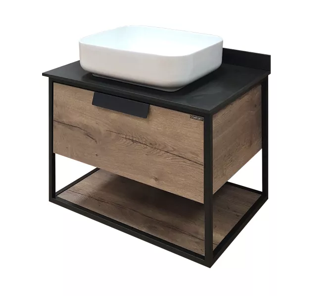 COMFORTY. Тумба-умывальник "Кёльн-75/90" дуб темный с черной столешницей, с раковиной, Выбрать цвет: дуб темный , Выбрать размер: 75, Комплектация: раковина Comforty T-Y9378, изображение 4