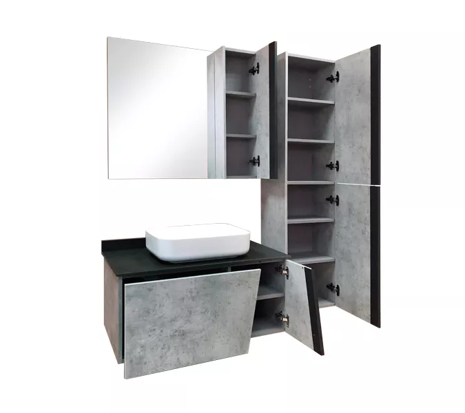 COMFORTY. Тумба-умывальник "Эдинбург" бетон светлый с черной столешницей, с раковиной COMFORTY, Выбрать цвет: Бетон светлый, Выбрать размер: 90, Комплектация: раковина Comforty 78189, изображение 6