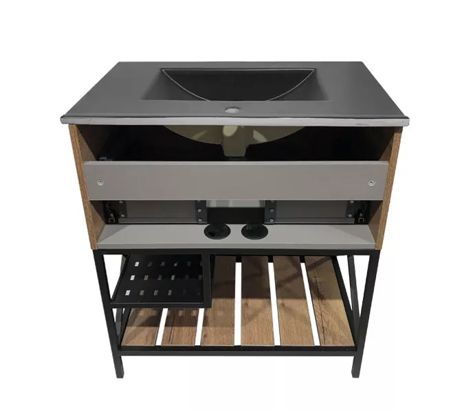 Тумба-умывальник Comforty  Бредфорд дуб темный с черной раковиной 75/90, Выбрать цвет: дуб темный , Комплектация: с черной раковиной 75, изображение 5