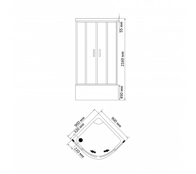 Душевая кабина четверть круга Bandhours STAR B 90х90х216, Высота поддона: 45, Цвет профиля: Хром, Тип поддона: Высокий, Выбрать размер: 90x90, изображение 5