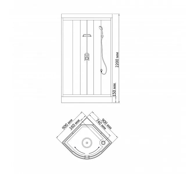 Душевая кабина четверть круга  Bandhours ANDROMEDA A/C, Цвет стекла: прозрачное, Высота поддона: 15, Цвет профиля: Хром, Тип поддона: Низкий, Выбрать размер: 90x90, изображение 5