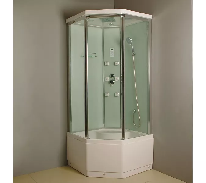 Душевая кабина с гидромассажем трапеция Bandhours CLIO B 90х90х225 см, Цвет стекла: прозрачное, Высота поддона: 50, Цвет профиля: Хром, Тип поддона: Высокий, Выбрать размер: 90x90