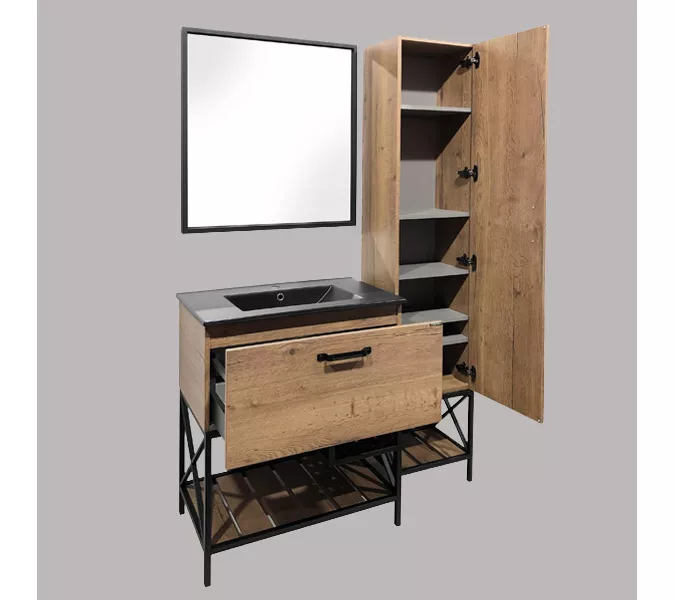 Тумба-умывальник Comforty  Бредфорд дуб темный с черной раковиной 75/90, Выбрать цвет: дуб темный , Комплектация: с черной раковиной 75, изображение 4