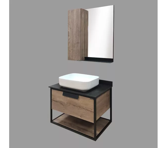 COMFORTY. Тумба-умывальник "Кёльн-75/90" дуб темный с черной столешницей, с раковиной, Выбрать цвет: дуб темный , Выбрать размер: 75, Комплектация: раковина Comforty T-Y9378, изображение 2