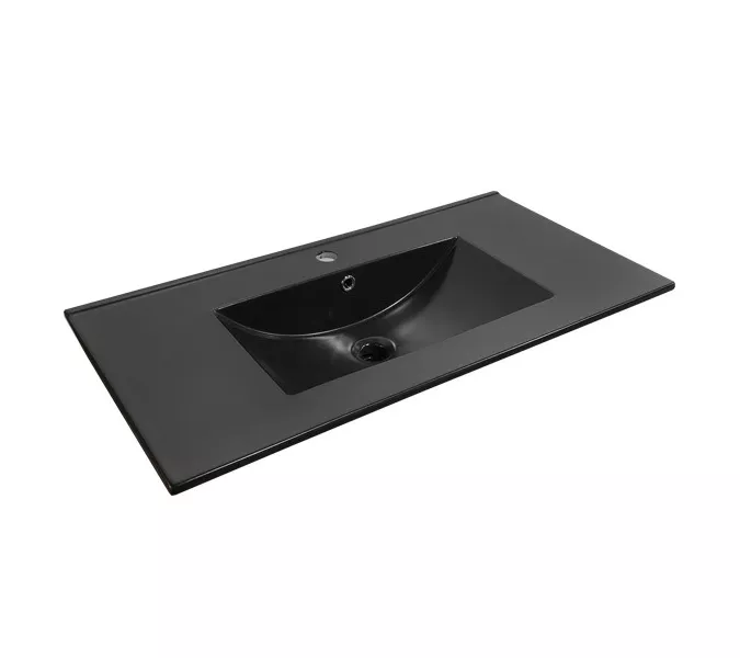 Тумба-умывальник Comforty  Бредфорд дуб темный с черной раковиной 75/90, Выбрать цвет: дуб темный , Комплектация: с черной раковиной 90, изображение 3