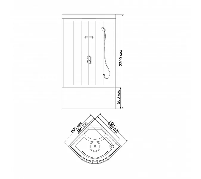Душевая кабина четверть круга  Bandhours ANDROMEDA B, Цвет стекла: прозрачное, Высота поддона: 50, Цвет профиля: Хром, Тип поддона: Высокий, Выбрать размер: 90x90, изображение 5