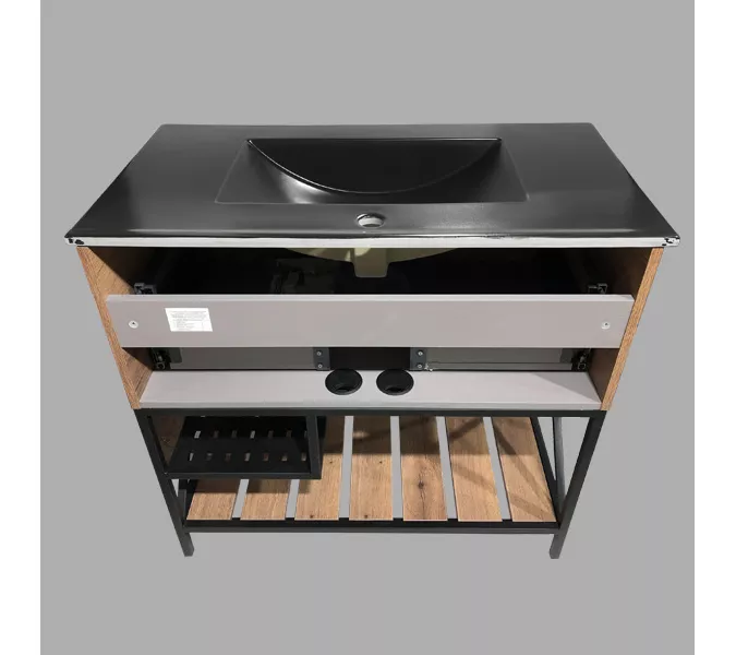 Тумба-умывальник Comforty  Бредфорд дуб темный с черной раковиной 75/90, Выбрать цвет: дуб темный , Комплектация: с черной раковиной 90, изображение 8