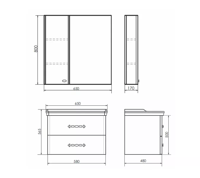 COMFORTY. Зеркало-шкаф "Неаполь-65/80/100" белый глянец, Выбрать размер: 65, изображение 3