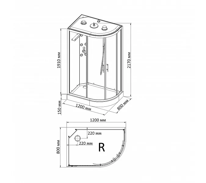 Душевая кабина с гидромассажем асимметричная Bandhours CRISTAL L/R, Цвет стекла: прозрачное, Высота поддона: 15, Цвет профиля: Хром, Тип поддона: Низкий, Выбрать размер: 80x120, Ориентация: левая, изображение 9