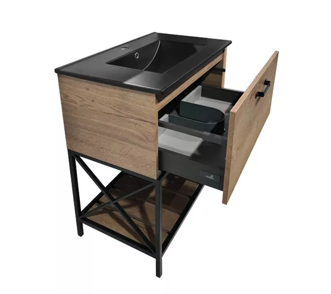 Тумба-умывальник Comforty  Бредфорд дуб темный с черной раковиной 75/90, Выбрать цвет: дуб темный , Комплектация: с черной раковиной 75, изображение 7