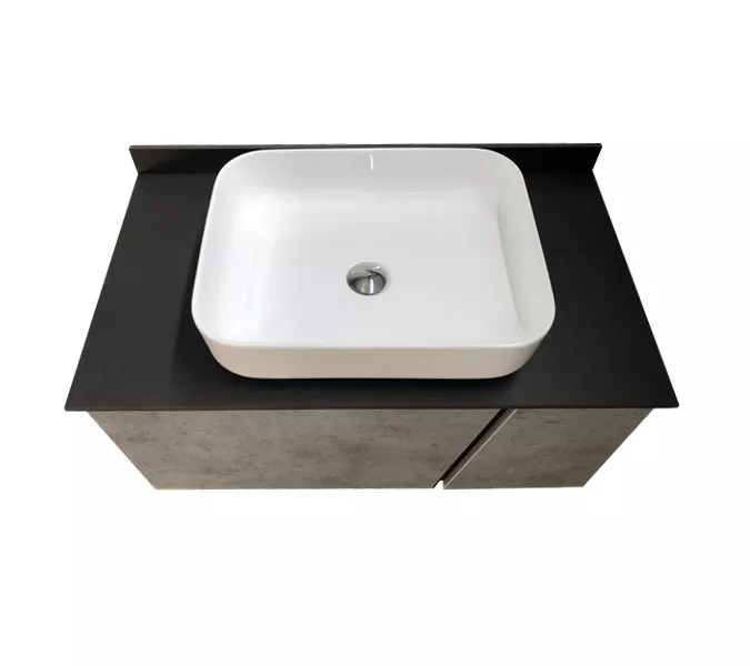 COMFORTY. Тумба-умывальник "Эдинбург" бетон светлый с черной столешницей, с раковиной COMFORTY, Выбрать цвет: Бетон светлый, Выбрать размер: 90, Комплектация: раковина Comforty 78189, изображение 3