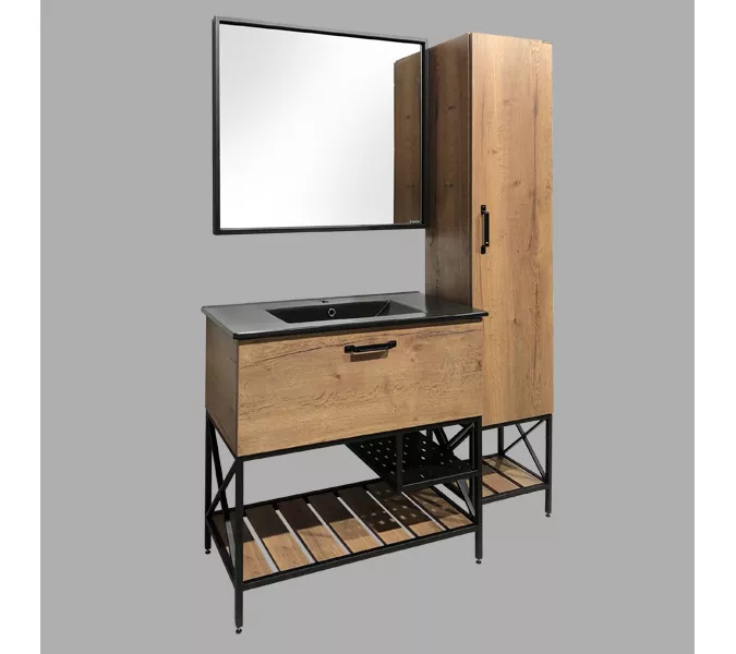 Тумба-умывальник Comforty  Бредфорд дуб темный с черной раковиной 75/90, Выбрать цвет: дуб темный , Комплектация: с черной раковиной 90, изображение 5