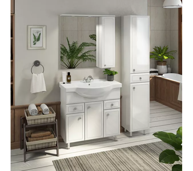 COMFORTY. Тумба-умывальник "Сочи-85/100" белый глянец с раковиной, Выбрать размер: 85, Выбрать цвет: Белый, Комплектация: раковина Сенеж 87, изображение 2