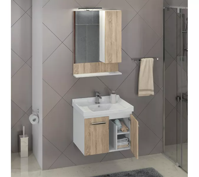 Зеркало-шкаф Comforty Рига, дуб сонома, Выбрать размер: 60, изображение 3