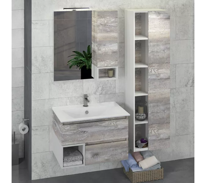 Зеркало-шкаф Comforty Турин, дуб бежевый, Выбрать размер: 75, изображение 4