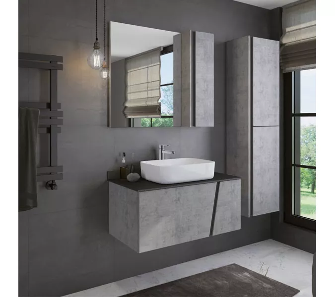 COMFORTY. Зеркало-шкаф "Эдинбург-60/75/90" бетон светлый, Выбрать размер: 90, изображение 3