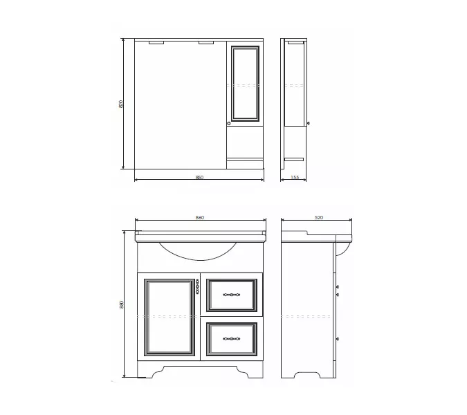 COMFORTY. Зеркало-шкаф "Севилья-85/100" слоновая кость, Выбрать размер: 85, изображение 9