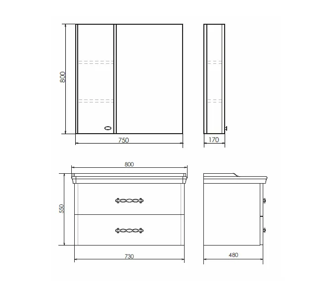 COMFORTY. Тумба-умывальник "Неаполь-65/80/100" белый глянец с раковиной COMFORTY, Выбрать размер: 80, Выбрать цвет: Белый глянец, Комплектация: раковина 50180, изображение 3