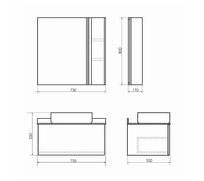 COMFORTY. Тумба-умывальник "Эдинбург" бетон светлый с черной столешницей, с раковиной COMFORTY, Выбрать цвет: Бетон светлый, Выбрать размер: 75, Комплектация: раковина Comforty T-Y9378, изображение 8
