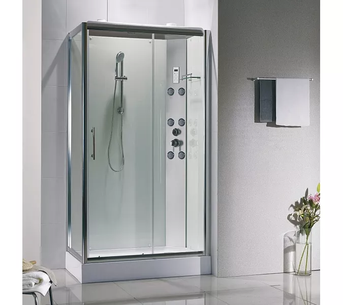 Душевая кабина прямоугольная Bandhours OMEGA-3 L/R с гидромассажем, Цвет стекла: прозрачное, Высота поддона: 15, Цвет профиля: Хром, Тип поддона: Низкий, Выбрать размер: 80x120, Ориентация: левая