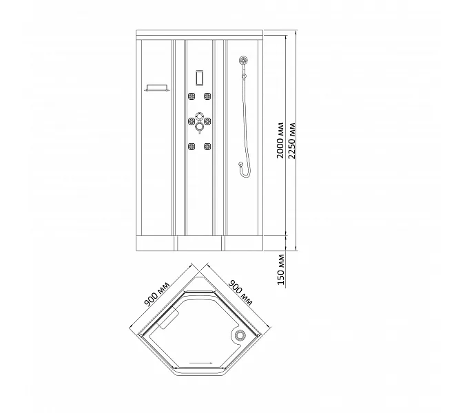 Душевая кабина с гидромассажем трапеция Bandhours CLIO A 90х90, Цвет стекла: прозрачное, Высота поддона: 15, Цвет профиля: Хром, Тип поддона: Низкий, Выбрать размер: 90x90, изображение 9