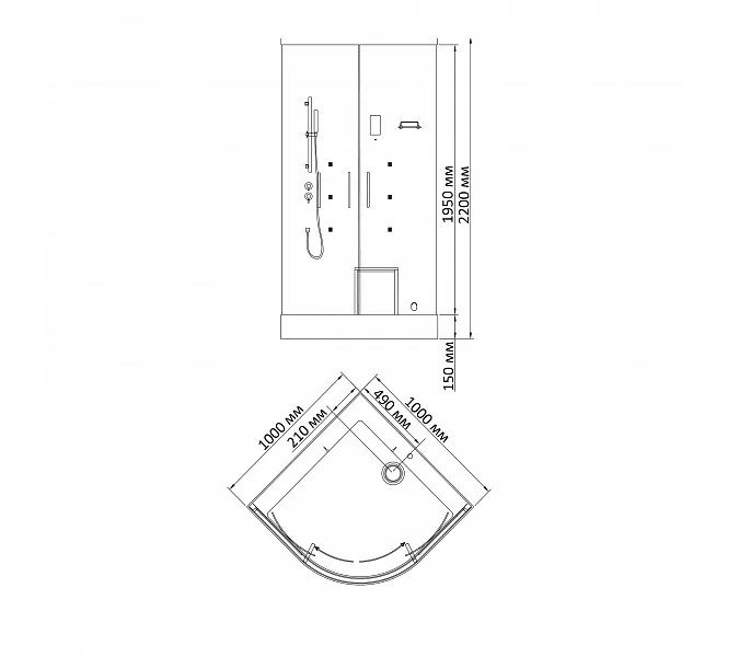 Душевая кабина с паром и гидромассажем четверть круга Bandhours VICTORIA 100х100 см, изображение 5