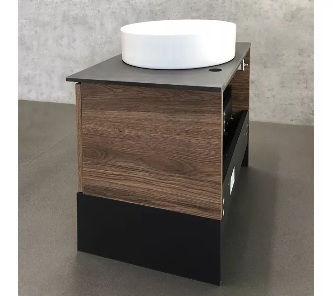 COMFORTY. Тумба-умывальник "Штутгарт-" дуб тёмно-коричневый с черной столешницей  c раковиной, Выбрать цвет: Дуб темно-коричневый, Выбрать размер: 60, Комплектация: раковина Comforty 9111, изображение 9