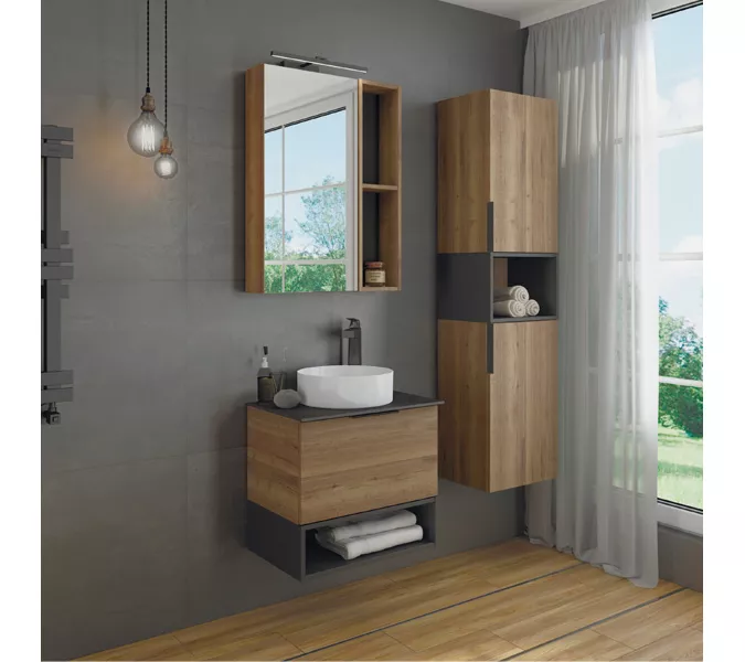 COMFORTY. Тумба-умывальник "Штутгарт-" дуб тёмно-коричневый с черной столешницей  c раковиной, Выбрать цвет: Дуб темно-коричневый, Выбрать размер: 60, Комплектация: раковина Comforty 9111