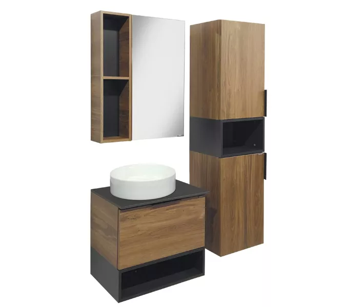COMFORTY. Тумба-умывальник "Штутгарт-" дуб тёмно-коричневый с черной столешницей  c раковиной, Выбрать цвет: Дуб темно-коричневый, Выбрать размер: 60, Комплектация: раковина Comforty 9111, изображение 5