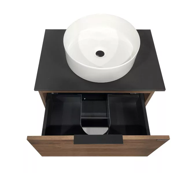 COMFORTY. Тумба-умывальник "Штутгарт-" дуб тёмно-коричневый с черной столешницей  c раковиной, Выбрать цвет: Дуб темно-коричневый, Выбрать размер: 60, Комплектация: раковина Comforty 9111, изображение 6