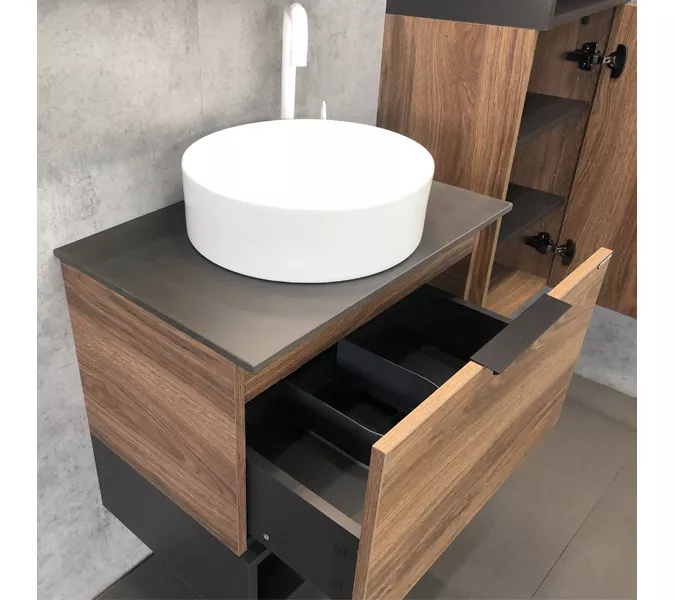 COMFORTY. Тумба-умывальник "Штутгарт-" дуб тёмно-коричневый с черной столешницей  c раковиной, Выбрать цвет: Дуб темно-коричневый, Выбрать размер: 60, Комплектация: раковина Comforty 9111, изображение 8
