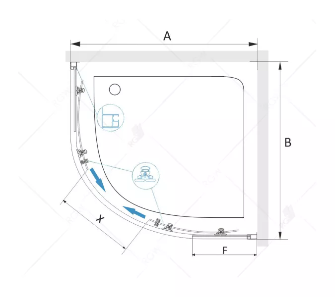 Душевой уголок RGW CL-54, Цвет стекла: прозрачное, Цвет профиля (вариация): Хром, Выбрать размер: 1000x1000, изображение 4
