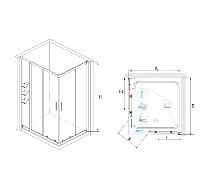 Душевой уголок RGW HO-43 (HO-31 + Z-42), Цвет стекла: прозрачное, Цвет профиля: Хром, Выбрать размер: 1000x1300, изображение 3
