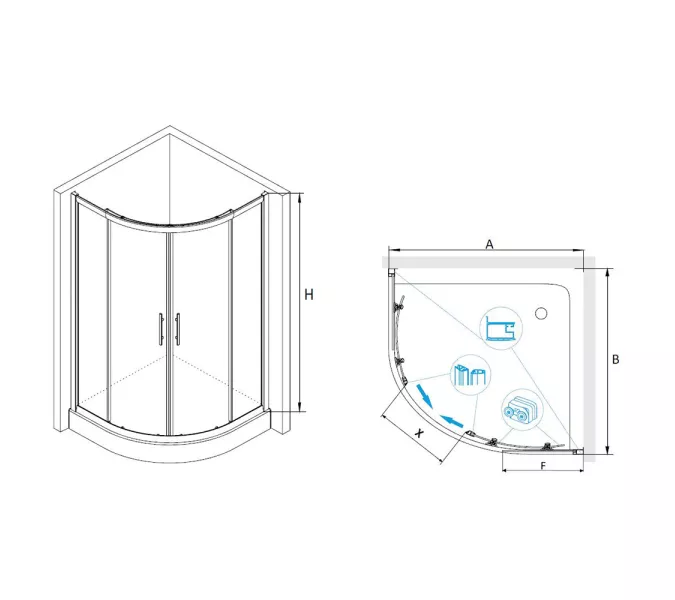Душевой уголок RGW HO-51, Цвет стекла: прозрачное, Цвет профиля (вариация): Хром, Выбрать размер: 1000x1000, изображение 3