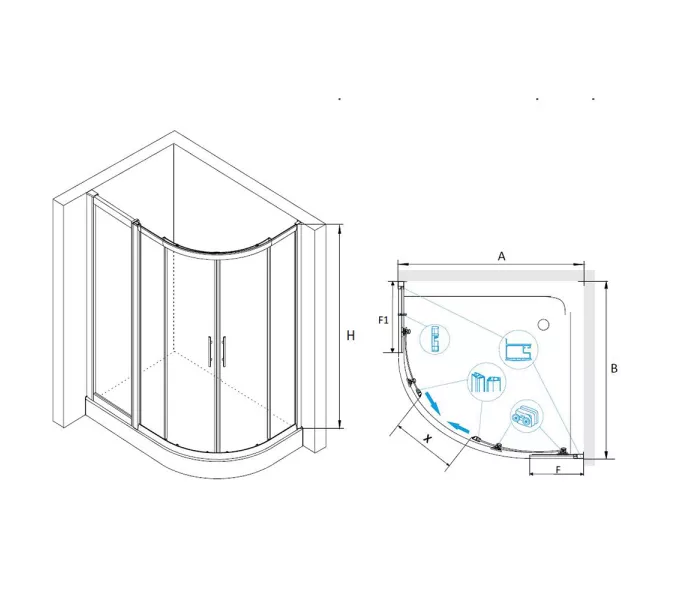 Душевой уголок RGW HO-61(HO-51 + Z-41), Цвет стекла: прозрачное, Цвет профиля (вариация): Хром, Выбрать размер: 1000x1300, изображение 3