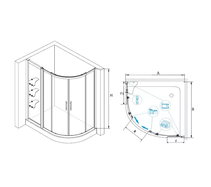 Душевой уголок RGW HO-62 (HO-51 + Z-42), Цвет стекла: прозрачное, Цвет профиля (вариация): Хром, Выбрать размер: 900x1200, изображение 3