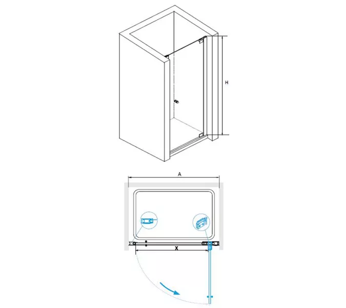 Душевая дверь Domustar EF-07, Цвет стекла: прозрачное, Цвет профиля (вариация): Хром, Выбрать размер: 700, изображение 2