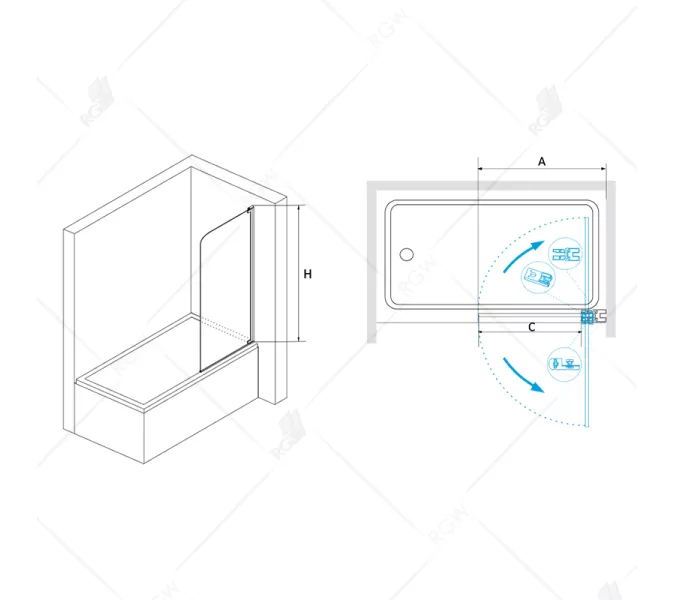 Шторка на ванну RGW SC-01, Цвет стекла: прозрачное, Цвет профиля: Хром, Выбрать размер: 80, изображение 4