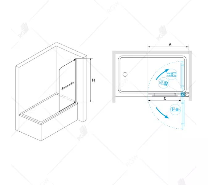 Шторка на ванну RGW SC-02, Выбрать размер: 80, Цвет стекла: прозрачное, изображение 3