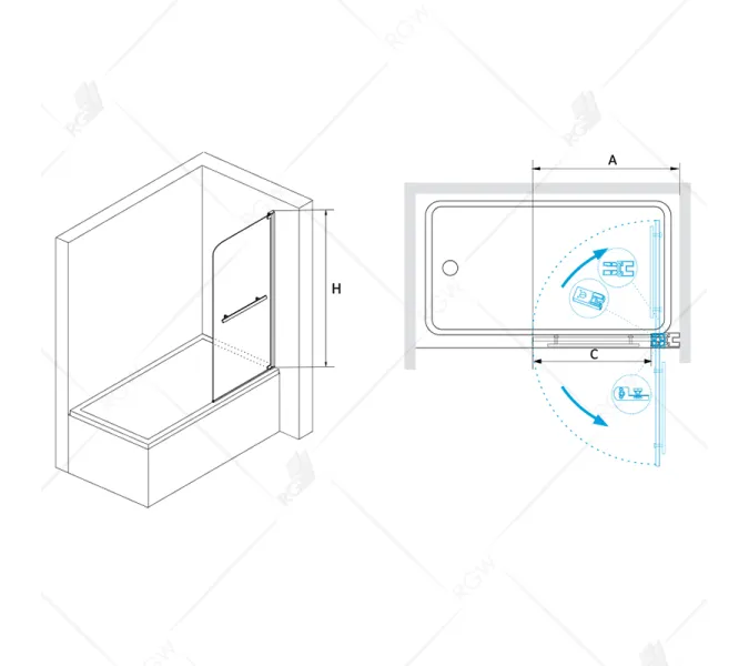 Шторка на ванну RGW SC-02, Выбрать размер: 100, Цвет стекла: прозрачное, изображение 4