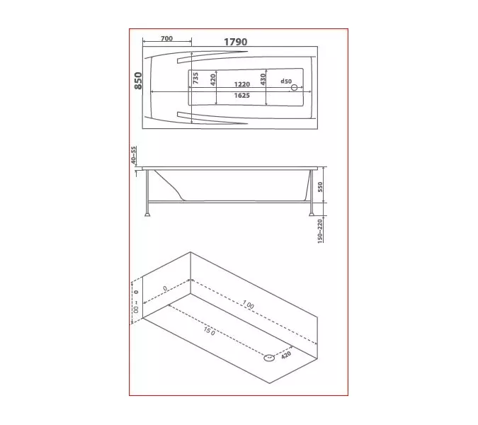 Ванна акриловая  BAS Эвита 180*85, Комплектация: без гидромассажа, изображение 3