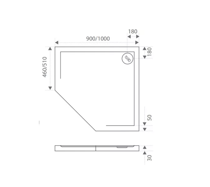 Поддон из литьевого мрамора  Good Door Пента, Выбрать цвет: белый , Выбрать размер: 90x90, изображение 2